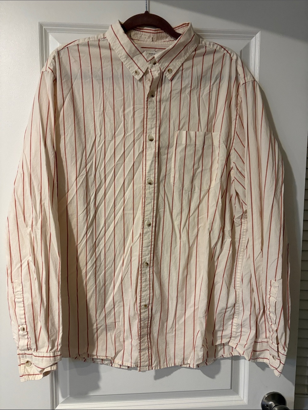 Banana Republic Factory Cream Button-Down Shirt with Red Stripes